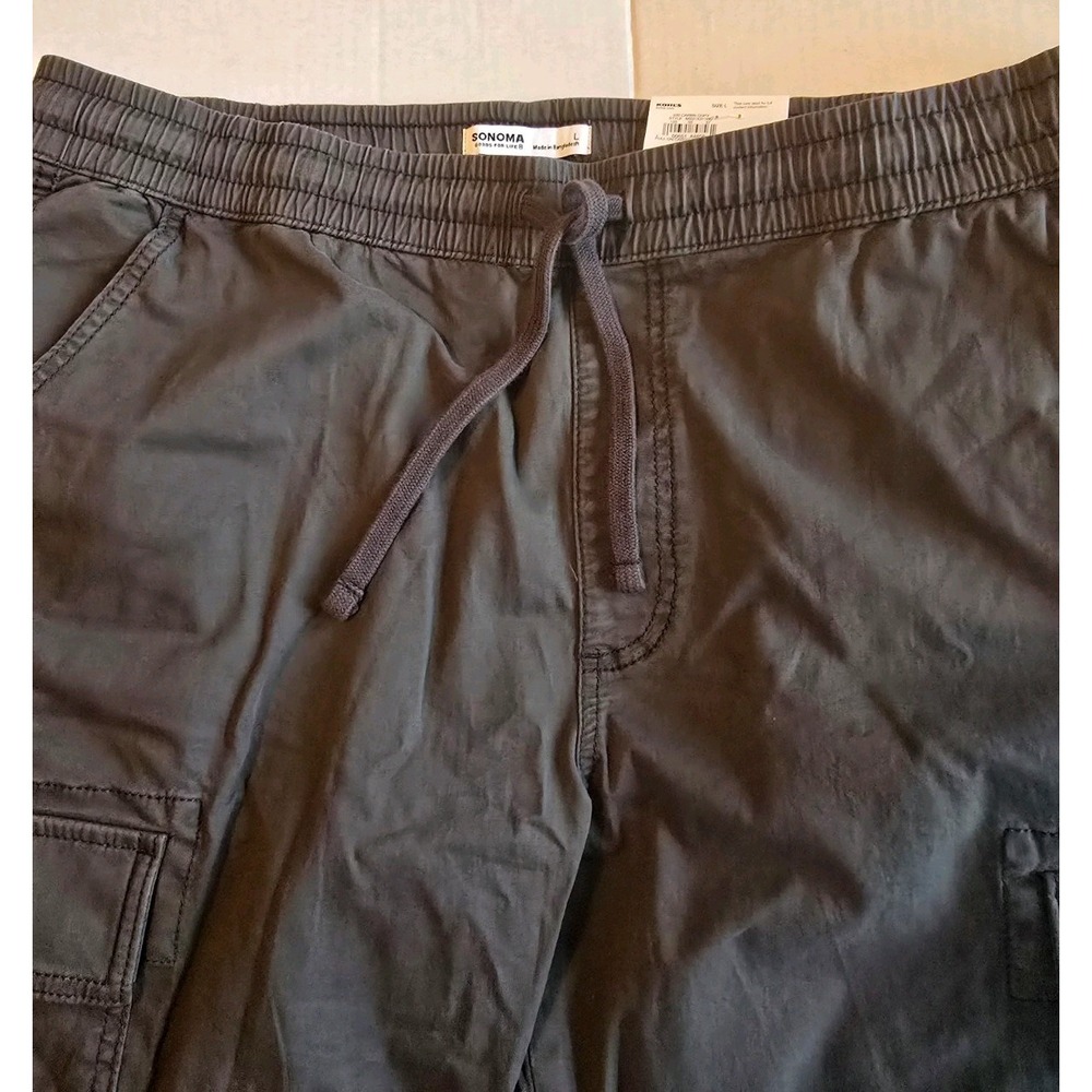Sonoma Mens Everyday Cargo Jogger Chino Pants Grey Large Stretch Waist NWT